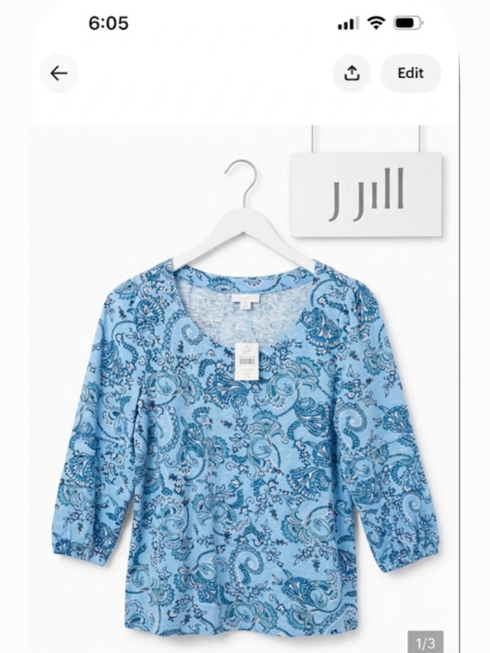 J Jill light blue nwt  paisley top xs